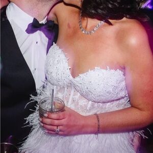 Amina strapless Feathered White Party Dress